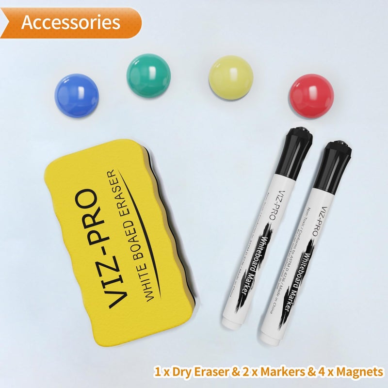 VIZ-PRO لوحة بيضاء مغناطيسية VIZ-PRO / لوحة مسح جاف، 40 × 30 بوصة، تشمل 1 ممحاة و 2 قلم ماركر و 4 مغناطيسات - Image 4